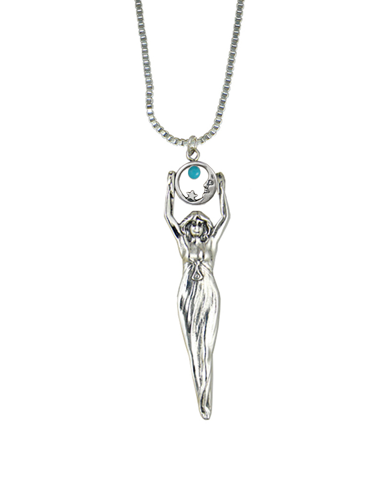 Sterling Silver Moon Goddess Pendant With Turquoise